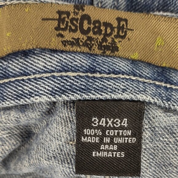 Escape Men's 100% Cotton, 5 Pocket, Blue Denim Vintage Y2K Jeans Size 34X34 - Picture 10 of 11